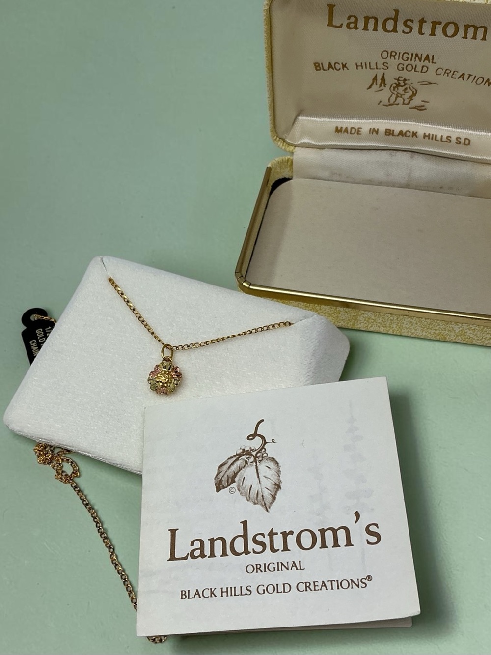 VTG Landstrom's Black Hills Gold 10K Tri-Color Flower Pendant Necklace, 12K GF